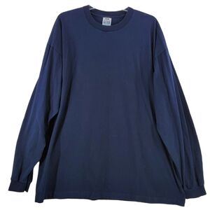 Vtg Pro Club LS Normcore T-Shirt Dk Navy Blue Mens 4XL 100% Cotton Blank USA 90s